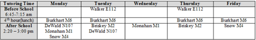 Algebra 2 Tutoring Schedule 2023-2024